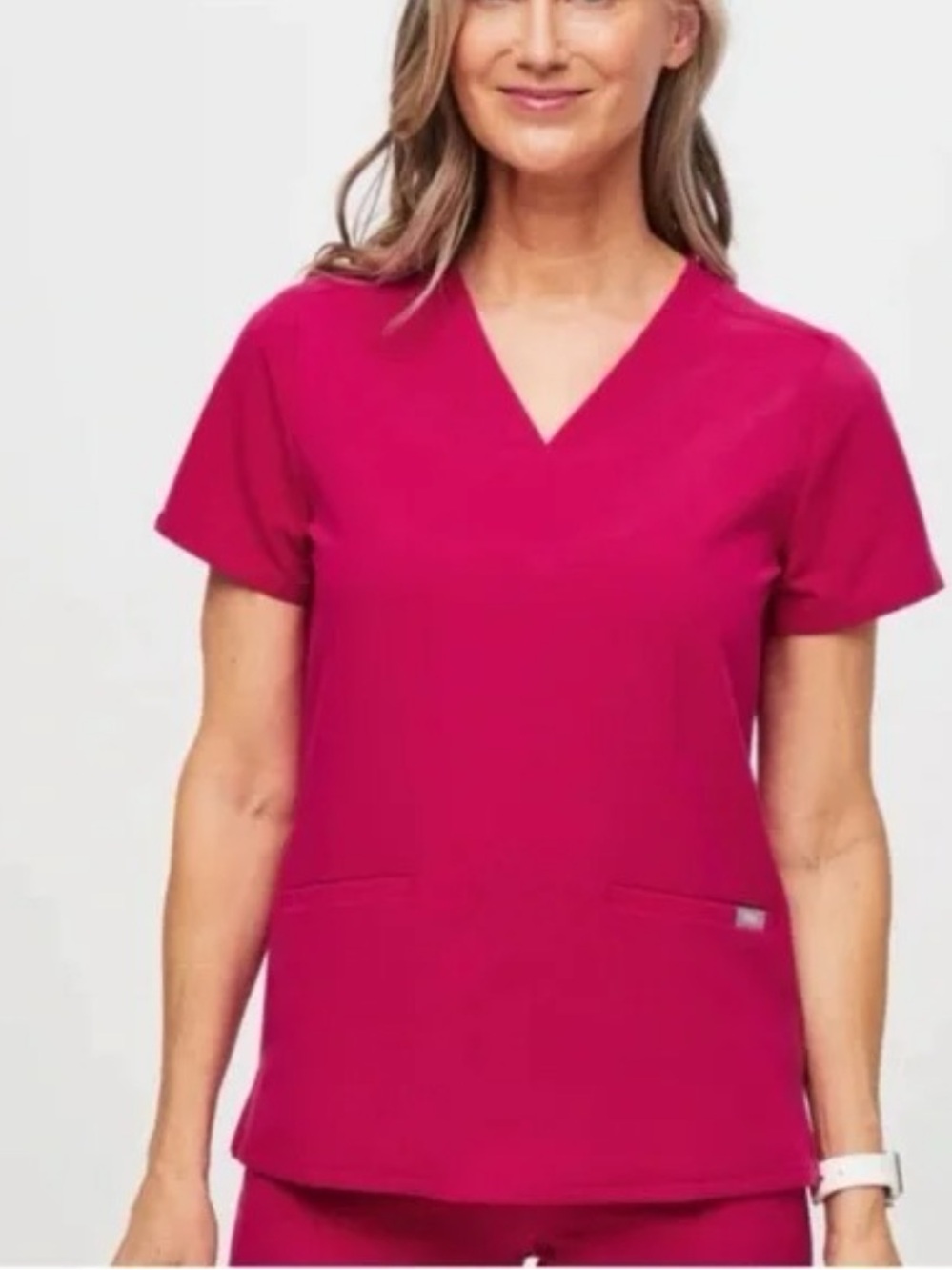 Figs Fuchsia Casma 3 Pocket Short Sleeve Scrub Top